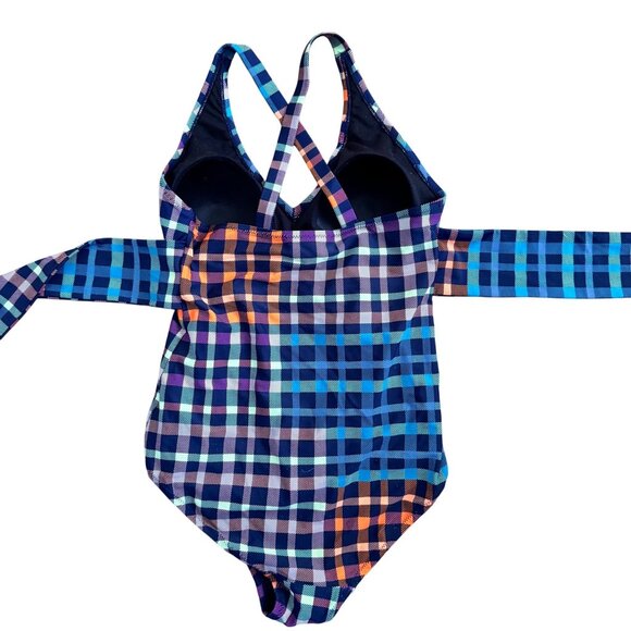 Motherhood Maternity One Piece Swim Suit Size Small Plaid Multicolor Beach Pool - Picture 2 of 7